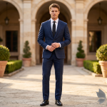 Raymond Australian Merino Wool blended Checkered pattern and Fabric for all  Seasons Wear Navy Blue Colour Unstitched Suit Fabric of 3 Mts / VV2472