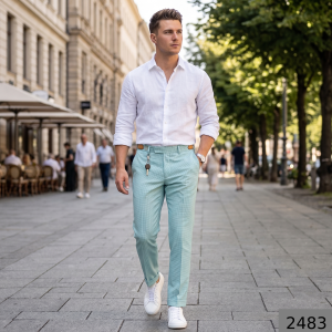 Raymond Super 70's Australian Merino Wool blended with 35% CATIONIC Checkered Pattern and Easy Care Green Colour Unstitched Trouser Fabric of 1.3 Mts / VV2483