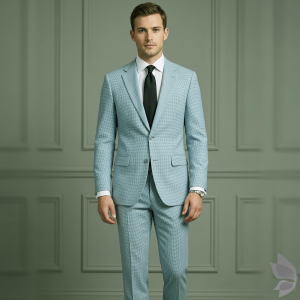 Raymond Super 70's Australian Merino Wool blended with 35% CATIONIC Checkered Pattern and Easy Care Green Colour Unstitched Suit Fabric of 3.5 Mts / VV2485