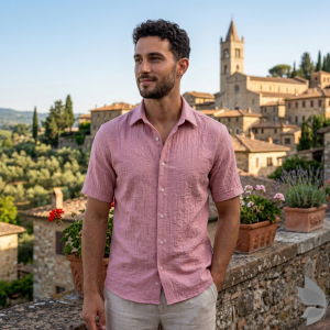 Siyaram's "Revista Collection" 100% Pure Royal Linen 60 Lea Jacquard Pink (Oldrose) colour Unstitched Shirt Fabric of 1.60 mts / VV2499