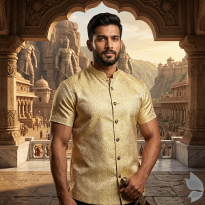 Siyaram's "Revista Collection" 100% Pure Royal Linen 60 Lea Jacquard Beige colour Unstitched Shirt Fabric of 1.60 mts / VV2500