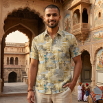 Siyaram's Royale Linen 100% Linen with 60 Lea count Digital Printed Beige Colour Unstitched Shirt Fabric of 1.6 Meters / VV2509