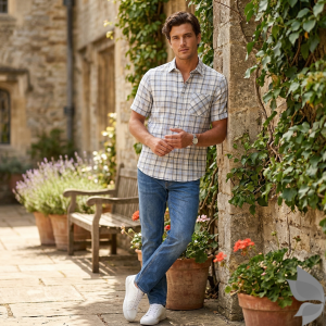 J.Hampstead Moretti Premium Collection with 100% Giza Cotton Multicolour Checkered Pattern Unstitched Shirt Fabric of 1.6 mts - Made In Italy / VV2547