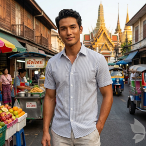 J.Hampstead Moretti Premium Egyptian Collection with 100% Giza Cotton Grey Colour Striped Pattern Unstitched Shirt Fabric of 1.6 mts - Made In Italy / VV2554