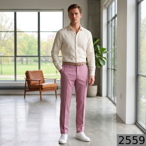 Raymond Super 100's Australian Merino Wool Fine Fabric with Checkered Pattern and Pink (Old Rose) colour Unstitched Trouser Fabric of 1.3 Meters / VV2559
