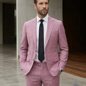 Raymond Super 100's Australian Merino Wool Fine Fabric with Checkered Pattern and Pink (Old Rose) colour Unstitched Suit Fabric of 3.25 Meters / VV2560