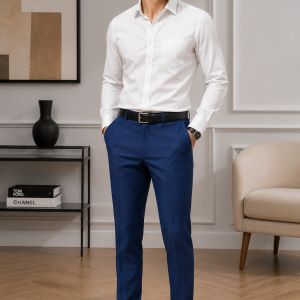 Raymond Super 70's Australian Merino Wool with Checkered Pattern Blue colour Unstitched Trouser Fabric of 1.25 Meters / VV2570