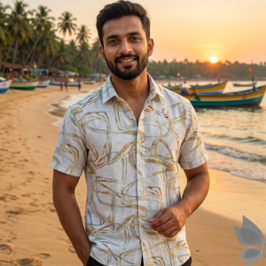 Siyaram's Royale Linen 100% Linen with 60 Lea count Digital Printed White Colour Unstitched Shirt Fabric of 1.6 Meters / VV2616