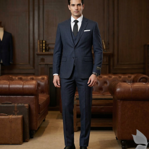 Raymond Luxurious fabrics with Super 120's Wool with 70% wool "Luxolite" Collection Navy Blue colour Checkered Unstitched Suit Fabric of 3.5 Mts / VV2648