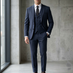 Raymond Luxurious fabrics with Super 120's Wool count & made with 70% wool "Luxolite" Collection Navy Blue colour Checkered Unstitched Suit Fabric of 3.5 Mts / VV2654