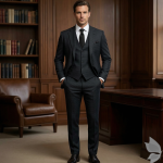 Raymond Extendo collection made with 51% wool, 28% cool max, stretch Black Jacquard for comfort unstitched suit fabric of 3.5 Mts / VV2682