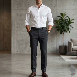 Raymond Extendo collection made with 51% wool, 28% cool max, stretch fabric Dark Grey Jacquard for comfort unstitched trouser fabric of 1.25 Mts / VV2685