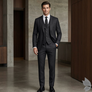 Raymond Extendo collection made with 51% wool, 28% cool max, stretch Dark Grey Jacquard for comfort unstitched suit fabric of 3.5 Mts / VV2686