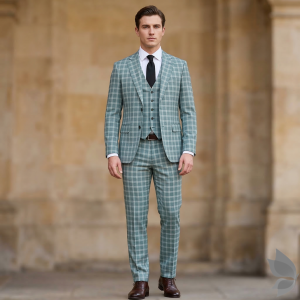 Raymond Champions Collection made from Super 90's Australian merino wool, ultra fit Green checkered unstitched suit fabric of 3.5 Mts / VV2694