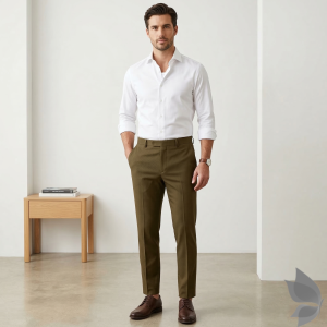 Raymond "Trevanto" collection with Cationic & Rayon blend feather lite fabric Brown (Ocher) colour solid pattern unstitched trouser fabric of 1.25 Mts / VV2709