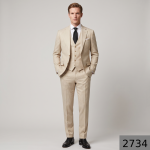 Raymond "Luxolite" collection Super 120's merino wool with wool rich (70% wool) Beige color Jacquard pattern unstitched Suit fabric of 3.5 meters / VV2734