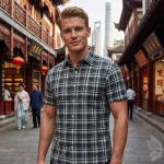 J.Hampstead Moretti Premium Egyptian Collection with 100% Giza Cotton Green Checkered Pattern Unstitched Shirt Fabric of 1.6 mts - Made In Italy / VV2764