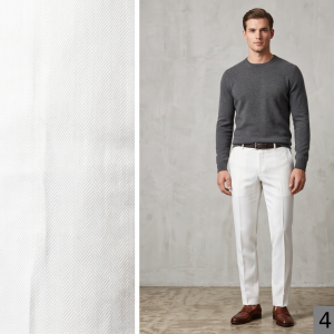 Raymond " 100 % Pure Cotton " White Self Striped Unstitched Trouser Fabric -1.25 metres / VV4100