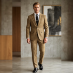 RAYMOND BEIGE CHECKERED WITH STRETCH & WOOL BLENDED UNSTITCHED SUIT FABRIC - 3 METRES / VV5295 - 4321