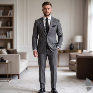 RAYMOND TECHNO STRETCH GREY STRIPED POLY BLENDED UNSTITCHED SUIT FABRIC - 3 METRES / VV5301- 4321