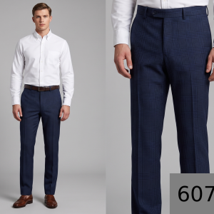 J.Hampstead Navy Blue Checks Terron Rayon Unstitched Trouser Fabric - 1.25 Metres / VV6078