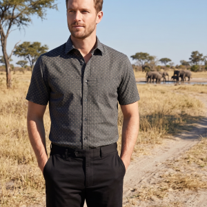 J.HAMPSTEAD " 100% PREMIUM COTTON " GREY PRINTED COUDROY DESIGN UNSTITCHED SHIRT FABRIC - 1.6 METRES / VV6357