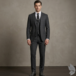 RAYMOND SUPER 100'S PURE MERINO WOOL WITH 15% ANGORA BROWNISH GREY COLOURED CHECKERED DESIGN UNSTITCHED SUIT FABRIC -3.25 METRES / VV6593