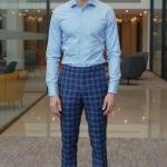 RAYMOND LUXOLITE COLLECTION NAVY BLUE COLOURED SUPER 120'S WOOL BLENDED CHECKERED UNSTITCHED TROUSER FABRIC -1.3 METRES / VV6615