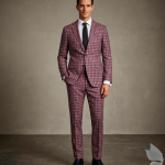 Raymond Adorn Super 90's Merino Wool  Peach checkered Suit Fabric-3.0 mts / VV6817