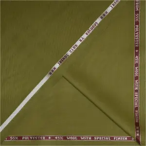 Raymond 45% wool blended trendzstar with special finish Green coloured solid unstitched suit fabric with length 3.0 metres / VV6831