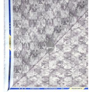 Siyarams festive collection printed pattern with hemp blended Grey (Umber) color unstitched men's Kurta / sherwani / top fabric of 2 meters / VV2306