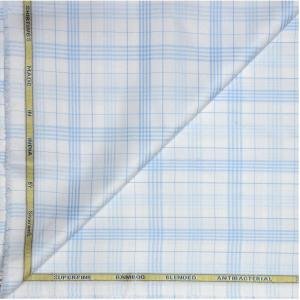 SIYARAM'S SUPERFINE BAMBOO GIZA WITH ANTI BACTERIA ( ANTI-CORONA ) SKY BLUE COLOUR CHECKERED UNSTITCHED SHIRT FABRIC - 1.6 METRES / VV6268