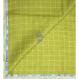 Siyaram's 100% Pure Linen 60 Lea Checkered Green (Lime) colour Unstitched Shirt Fabric of 1.60 mts / VV2365D