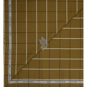 Raymond 100% Egyptian Giza Cotton (Premium Cotton) Brown (Ocher) Checkered Pattern Unstitched Shirt Fabric of 1.60 meters / VV2387B