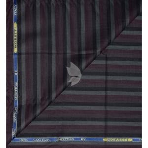 J.Hampstead Moretti Premium Egyptian Collection with 100% Giza Cotton Maroon Colour Striped Pattern Unstitched Shirt Fabric of 1.6 mts - Made In Italy / VV2548