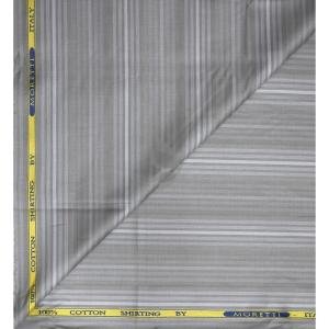 J.Hampstead Moretti Premium Egyptian Collection with 100% Giza Cotton Grey (Sage) Colour Striped Pattern Unstitched Shirt Fabric of 1.6 mts - Made In Italy / VV2552