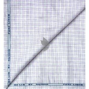 Raymond 100% Pure Linen White color Checkered Unstitched Shirt Fabric of 1.6 meters / VV2389Y