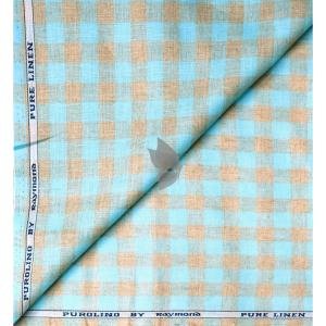 Raymond 100% Pure Linen Light Blue (Aqua) color Checkered Unstitched Shirt Fabric of 1.6 meters / VV2389X