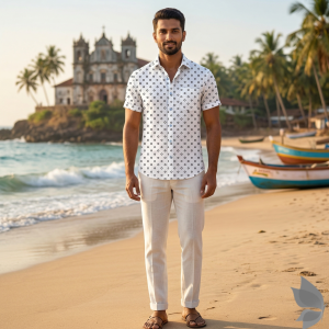 Raymond 100% Egyptian Giza Cotton (Premium Cotton) White Printed Pattern Unstitched Shirt Fabric of 1.60 meters / VV2388AA