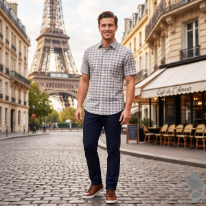 J.Hampstead Moretti Premium Egyptian Collection with 100% Giza Cotton Light Blue (Mauve) Checkered Pattern Unstitched Shirt Fabric of 1.6 mts - Made In Italy / VV2773