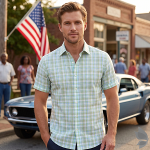 J.Hampstead Moretti Premium Egyptian Collection with 100% Giza Cotton Green Checkered Pattern Unstitched Shirt Fabric of 1.6 mts - Made In Italy / VV2770