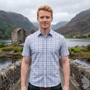 J.Hampstead Moretti Premium Egyptian Collection with 100% Giza Cotton Light Blue (Mauve) Checkered Pattern Unstitched Shirt Fabric of 1.6 mts - Made In Italy / VV2768