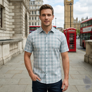 J.Hampstead Moretti Premium Egyptian Collection with 100% Giza Cotton Grey Checkered Pattern Unstitched Shirt Fabric of 1.6 mts - Made In Italy / VV2767