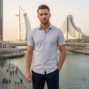 J.Hampstead Moretti Premium Egyptian Collection with 100% Giza Cotton Grey Jacquard Pattern Unstitched Shirt Fabric of 1.6 mts - Made In Italy / VV2390D