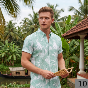 J.Hampstead Viscose Blended Crushable Green (Emerald) Colour Printed Unstitched Shirt Fabric - 1.60 Meters / VV1099
