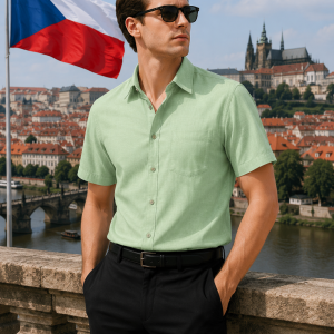 J.HAMPSTEAD 100% EGYPTIAN GIZA COTTON GREEN PLAIN UNSTITCHED SHIRT FABRIC - 1.60 MTS - J324 / VV1109