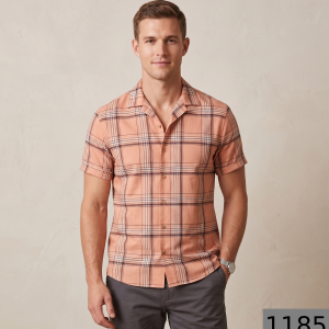 J. Hampstead Premium 100% Giza Cotton Peach Checkered Shirt Fabric 1.6 Mts / VV1185