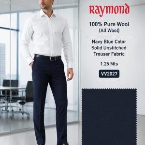 Raymond 100% Pure Wool (All Wool) Navy Blue Color Solid Unstitched Trouser Fabric - 1.25 Mts - The Vijayeshwara Product / VV2027