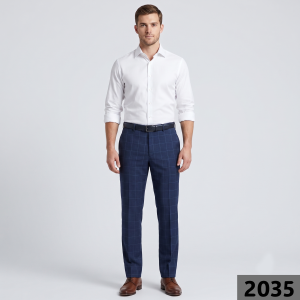 Raymond 100% Pure Wool (All Wool) Thick Blue Color Checkered Unstitched Trouser Fabric - 1.3 Mts / VV2035