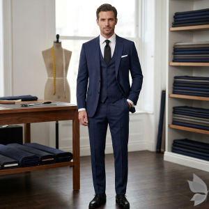 Raymond 100% Pure Wool (All Wool) Thick Navy Blue Color Self Checkered Unstitched Suit Fabric - 3.25 Mts / VV2038